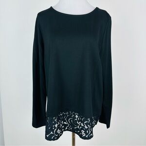 Chico’s Black Lace Trim Tee Size 2 US Medium